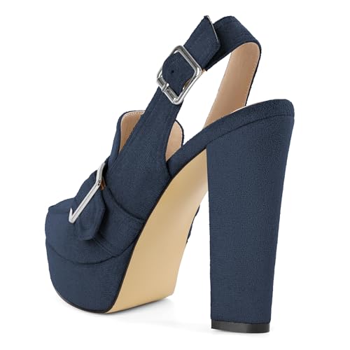 Image of Women's High Heel Loafers Platform Pumps Round Toe Heels Chunky Heel Pumps Stylish Comfortable 4.8 Inch Slingback Heels