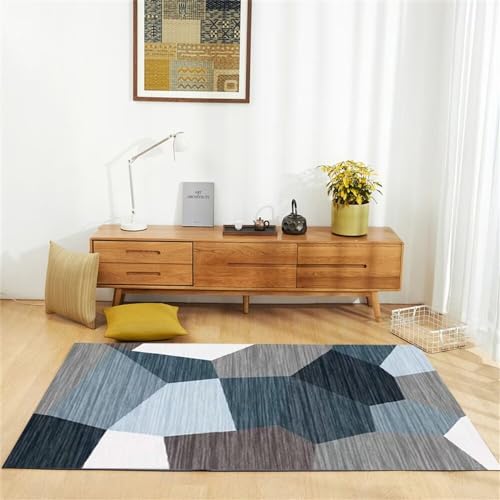 Tapis de salon géométrique gris et bleu 100x160cm lavable - 2