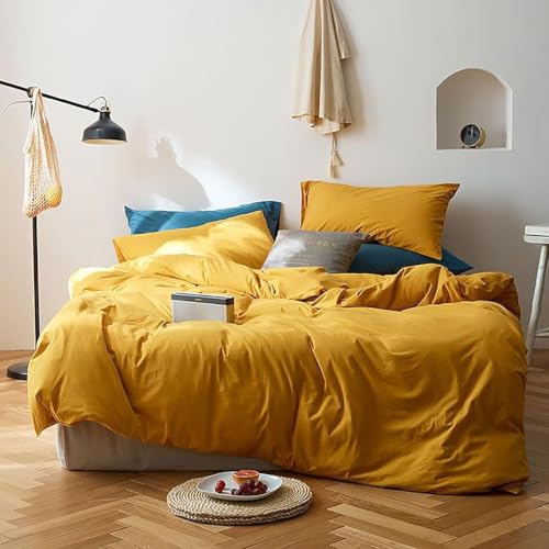 Luxlovery Mustard Yellow Comforter Set Queen Bedding Ginger Yellow Quilts Blanket Comfy Lightweight Cozy Solid Color Comforter Set for Women Men