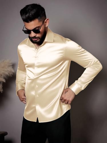 Image of IndoPrimo Men's Stylish Solid Satin Casual Shirt for Men Full Sleeve