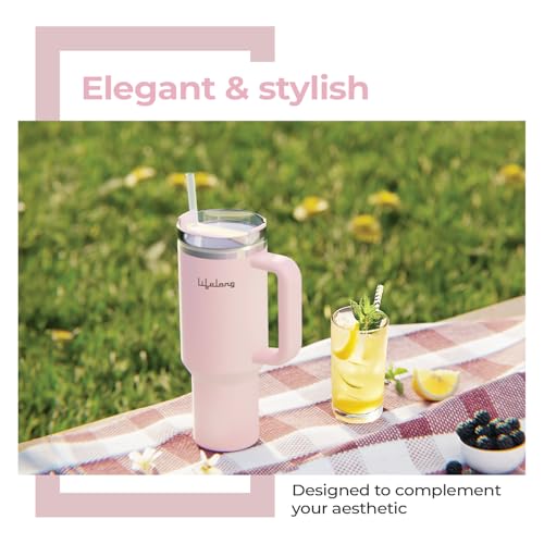 Image of Lifelong Double-Walled Vacuum Insulated Tumbler with Handle 1200ml | Keeps Drinks Hot for 5 Hours & Cold for 9 Hours | Recycled Stainless Steel, Leakproof Lid & Comfort-Grip Handle