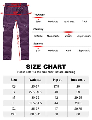 Rdruko Women's Waterproof Hiking Pants Lightweight Dry Fit Cargo Utility Pants With Pockets Purple X-Small #TOP6