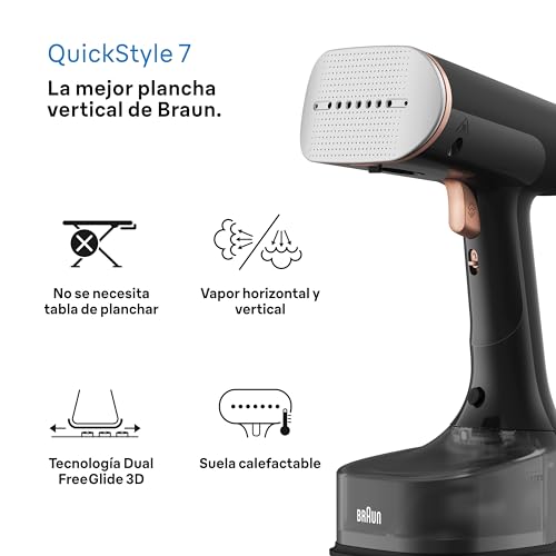 Miniatura 2 de Braun Quickstyle 7 Gs7077bk, Plancha De Vapor Vertical Con Suela Calefactable Freeglide 3d, Steamer Con Calentamiento Rápido, Flujo Vapor 35 G Min, Capacidad 250 Ml, Cable 3 M, 1600w, Negro