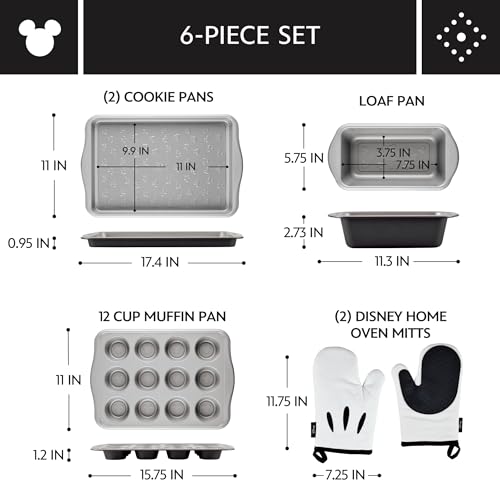 Farberware Disney Bake with Mickey Mouse Nonstick Bakeware Set/Baking Pans with Disney Home Oven Mitts, Cookie Pans, Muffin/Cupcake and Loaf Pan, 6 Piece - Black - image 3