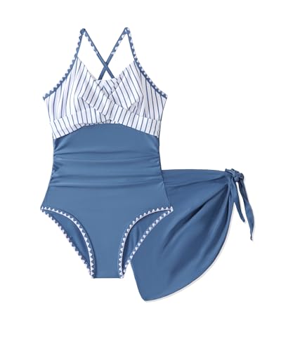 Image of Girls Swimsuit One-Piece Bathing Suit with Cover Up Skirt 7-16Y
