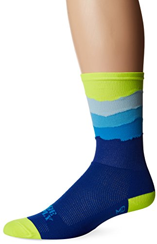 Defeet Skyline Top Socks, Hi-Vis Yellow/Blue, Large