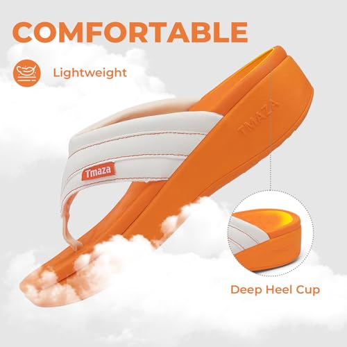 Image of Womens Platform Arch Support Flip Flops | Summer Wedge orthotic Slide Sandals footbed Thong Sandals for Pool Beach