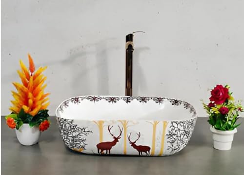 Sonesto Premium Designer Glossy Finish Table Top Ceramic Wash Basin Vessel Sink with Slim Rim | Wash Basin | Wash Basin for Bathroom | (Animal Printed, 18 x 13 x 5.5 Inch) (Red) (B0D3TMBBKJ) Amazon Price History, Amazon Price Tracker