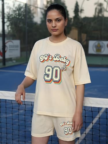 Image of CHKOKKO Cord Set for Women Cotton Blend Co-ord Set Stylish Graphic Printed Oversized T-Shirt Top Half Sleeves and Shorts Set Summer Coord Sets Casual Lounge Wear