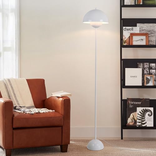 Image of Mid-Century Modern Metal Bud Floor Lamp for Home and Office, Glossy White