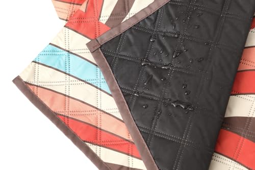 Image of Picnic Blanket Waterproof Camping Mat 200cm Large Beach Picnic Mat with Portable Handy Tote for Travel Sports Home Yoga Park Grass Mat for Baby (Waves Pattern)