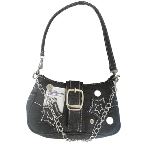 Y2K Star Denim Underarm Bag Vintage Gothic Shoulder Bag Women's Grunge Punk Handbag & Purse