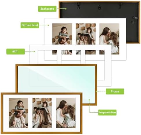 Golden State Art, 4x6 Aluminum Collage Frame, Display 6x4 Pictures With 3 Openings Mat or One 7x14 Photo, Real Glass, Portrait/Landscape Wall Display, Bronze, 6 Pack