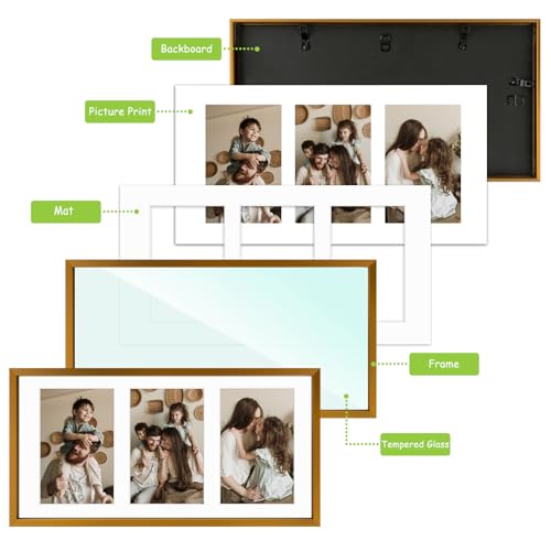 Golden State Art, 4x6 Aluminum Collage Frame, Display 6x4 Pictures With 3 Openings Mat or One 7x14 Photo, Real Glass, Portrait/Landscape Wall Display, Bronze, 6 Pack