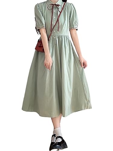 Robe mi-longue pour femmes ligne a manches courtes volants coupe fluide et chic