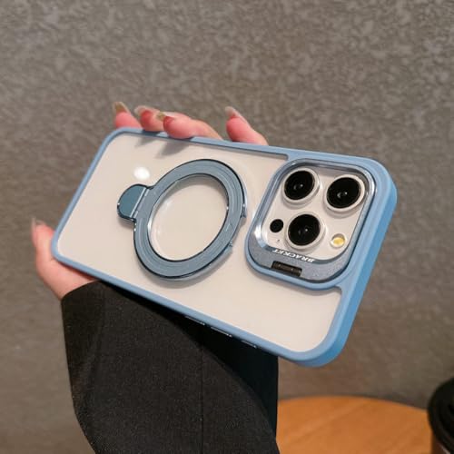 Coque iPhone 14 Pro Max transparente avec double support magnétique bleu