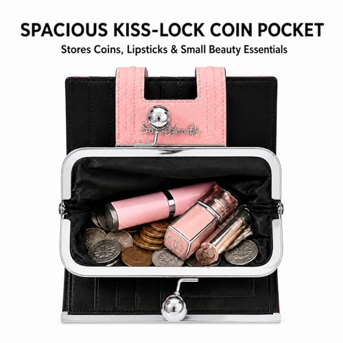 Image of Floral Wallet for Women, Vintage Kiss-Lock Clutch Purse