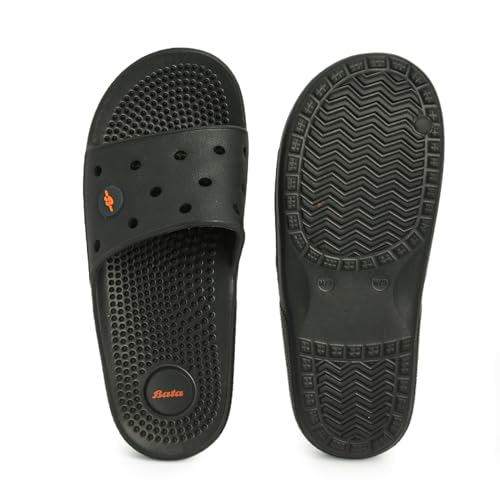 Image of Bata Men's Massage Slippers, Grey, Textured Footbed, Perforated Design