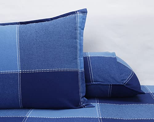 Image of AIRWILL, 200GSM Handloom Cotton Double Bedsheet with 2 Pillow Covers (4-Way Blue)