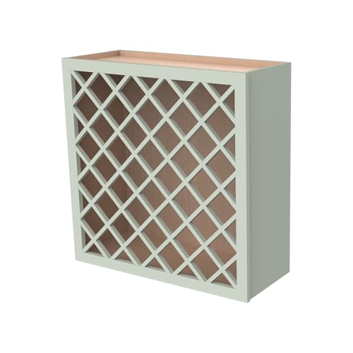 CozyHommie Solid Wood RTA Wine Bottle Rack Wall Cabinet with Lattice Panels - Wine Bottle Holder Storage for Bar, Pantry, or Dining Room and Kitchen(Jade Green, 24”W × 12”D × 30”H)