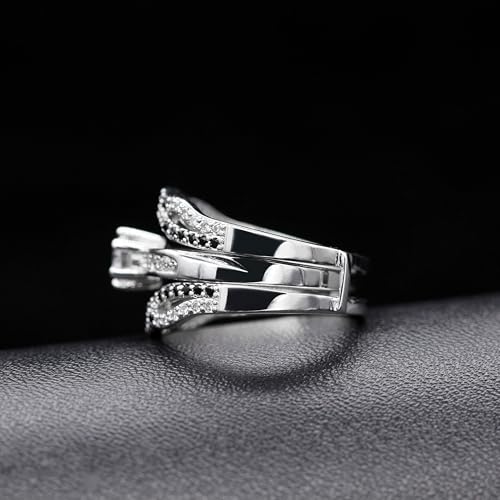 Uloveido Black Cubic Zirconia Ladies Anniversary Wedding Band Wide Enhancer Guard Double Ring for Women White Gold Plated Size 9 Y444 by Uloveido - Image 4