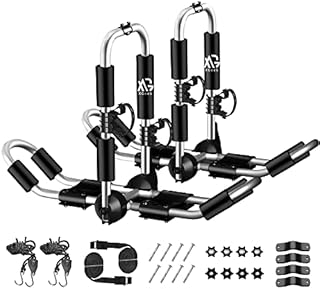 XGeek Kayak Roof Rack 4-in-1 for Kayak, Surfboard, Canoe and Ski Board Rooftop Mount Carrier Folding Adjustable Bilateral J-Style Rack on SUV, Car and Truck (Sliver)