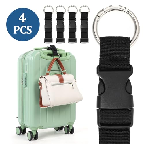 Image of 4Pcs Add a Bag Luggage Strap Adjustable Travel Belt for Luggage Heavy Duty Luggage Belt Strap for Connecting Your Luggage Jacket, Make Your Hands Free(Black)