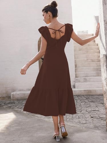 Image of Sugathari Girl's & Women's Solid Color Square Neck, Ruffle-Trimmed Hem Sleeveless, Ruffle Armhole and Casual Dress with Cinched Waist Vacation Outfits Woman (Dress 176)