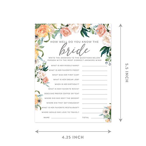 Andaz Press Peach Coral Floral Garden Party Wedding Collection, How Well Do You Know The Bride, Bridal Shower Game Cards, 20-Pack - Thumbnail 3