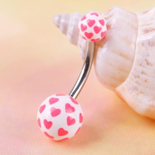 Plastic Heart Ball Navel Belly Button Barbell Ring Body Piercing Jewellery Pink