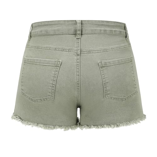 Image of THUNDER STAR Women Mid Rise Ripped Stretchy Jeans Shorts Frayed Raw Hem Casual Denim Shorts