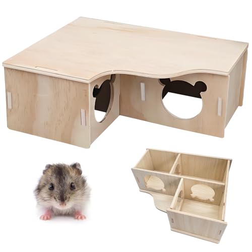 Hamster Haus Aus Holz Hamsterhaus Mehrkammernhaus Hamster Versteck Holzhaus Eckhaus mit Deckel Zubehör für Kleintiere