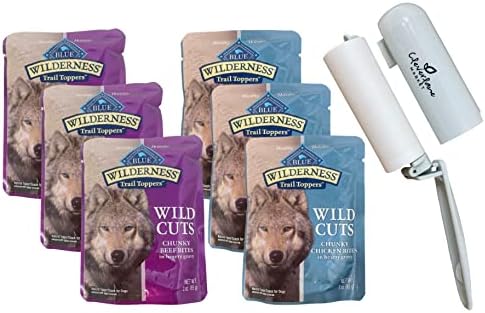Cleverlane Market Lint Roller for Pet Hair Bundle with Blue Wilderness Trail Dog Food Toppers Wild Cuts Beef and Chicken in Hearty Gravy Dog Food Wet Treats Variety Pack