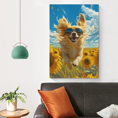 Cuadros modernos de perro Papillon en lienzo para decoracion de interiores 4