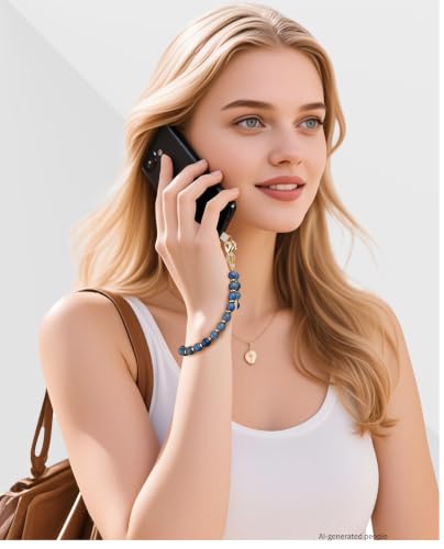 Image of Marble Beaded Phone Wrist Strap for Women, Detachable Design