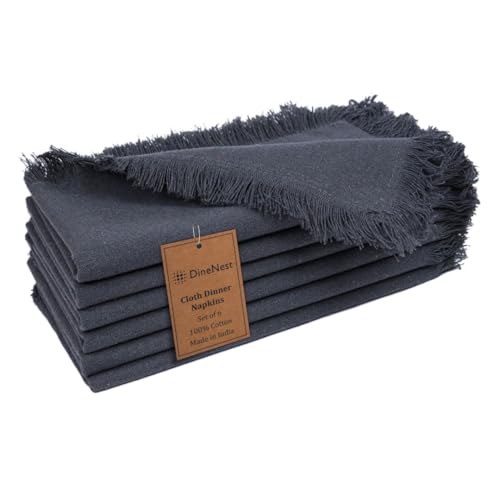 DineNest Cloth Dinner Napkins Fringes 20x20 Inch 100% Cotton Set