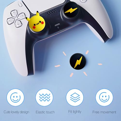 Image of PERFECTSIGHT Cute Thumb Grip Caps for Switch 2, PS5 PS4 Xbox Series X /S Xbox One Switch PRO Controller Steam Deck, 4PCS Soft Rubber 3D Thumbsticks Button Joystick Cover Set, Yellow Pika