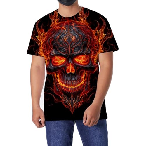 Image of EDGMM Men's T-Shirt Men 3D Cool Graphic Short Sleeve Tee Shirts S-3XL, Fire Skull, 3XL