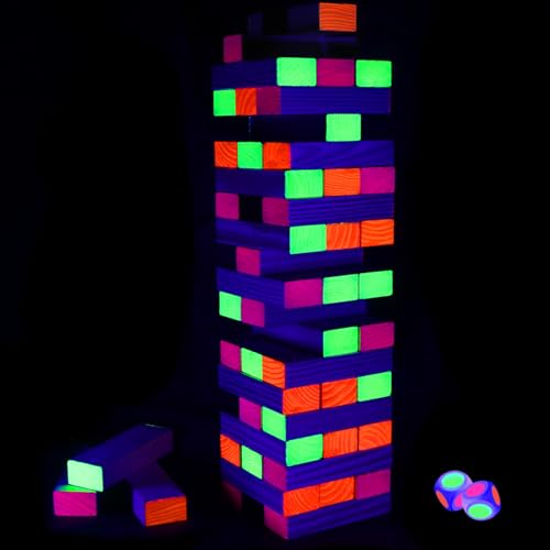 54 Piece Glow Tumble Tower Board Games, Glow in...