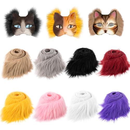 8 Pcs Faux Fur Strips for Therian Mask Fluffy Fuzzy Fabric (Multicolor 01)