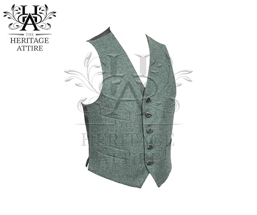 Scottish Handmade Lovat Green Tweed Braemar/Argyle Kilt Jacket with 5 Button Vest | Wool Argyll Jacket2