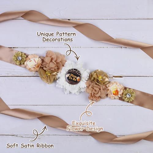 Image of Beer Mug Gender Reveal Maternity Sash Kit, Black Golden Baby Shower Belly Belt and Mom to Be Dad to Be Corsage Pins, New Parents Pregnancy Announcement Photo Props Party Supplies