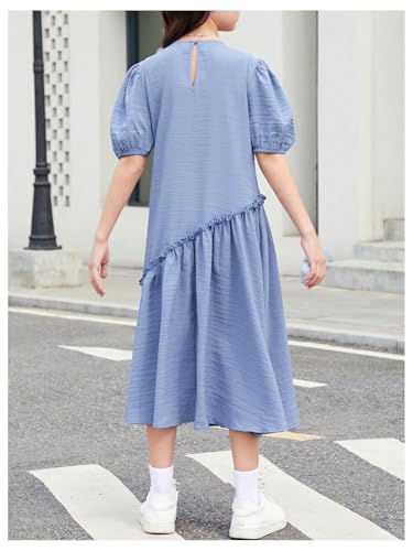 SweatyRocks Girl's Puff Short Sleeve Ruffle Dress Summer Casual Holiday Loose Flowy Long Dress2
