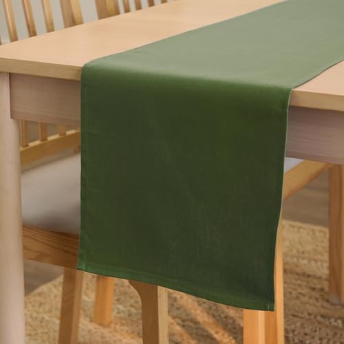 Image of Encasa XO Table Runner for 8 Seater | Cotton Canvas Fabric | Size 13x104 in | Leaf Green Solid Color | Machine Washable & Durable