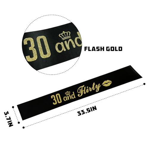 30 and Flirty Sash,Black Sash with Gold Foil Happy 30th Birthday Sash for Men and Women, Thirtylicious Dirty 30 Sash, 30th Birthday Gift Idea Fun Party Sash2
