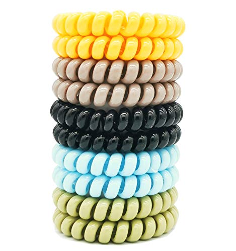 10 PCS Spiral Hair Ties,Coil Hair Elastics,Phone Cord Hair Ties,Ponytail Holder No Crease with 5 Colors for Any Kinds of Hair
