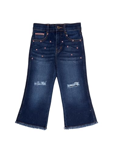 Image of KiddoPanti Girls Bottom Flared Knee Distress Stretchable Denim Jeans with Adjustable Elastic Waist