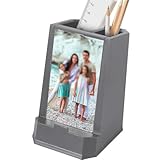 OLizee® Pencil Holder with Photo Frame Pen Organizer Stand with Phone Holder Pen Cup Organizer Makeup Brush Remote Control Storage Box Office Pen Holder for Desk