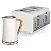Produktbild Swan Nordic Set Frühstückskocher, kabellos, 1,7 l, 2200 W, Breitschlitz-Toaster, 4 Scheiben, 3 Funktionen, modernes Design, Holzoptik, Weiß