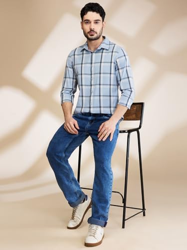 Image of Being Human Blue Slim Fit Regular Collar Men's Shirt Clothing